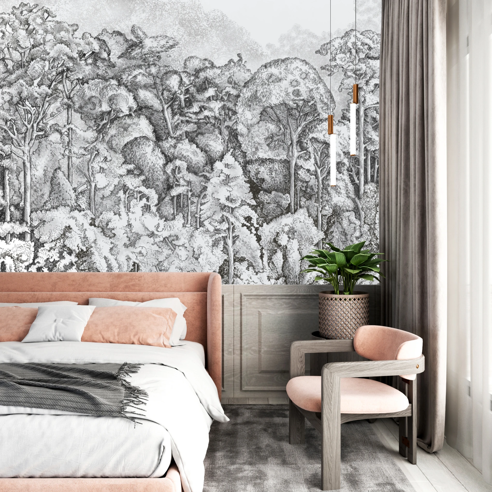 Black and White Cloud Forest Mural for Room Accent