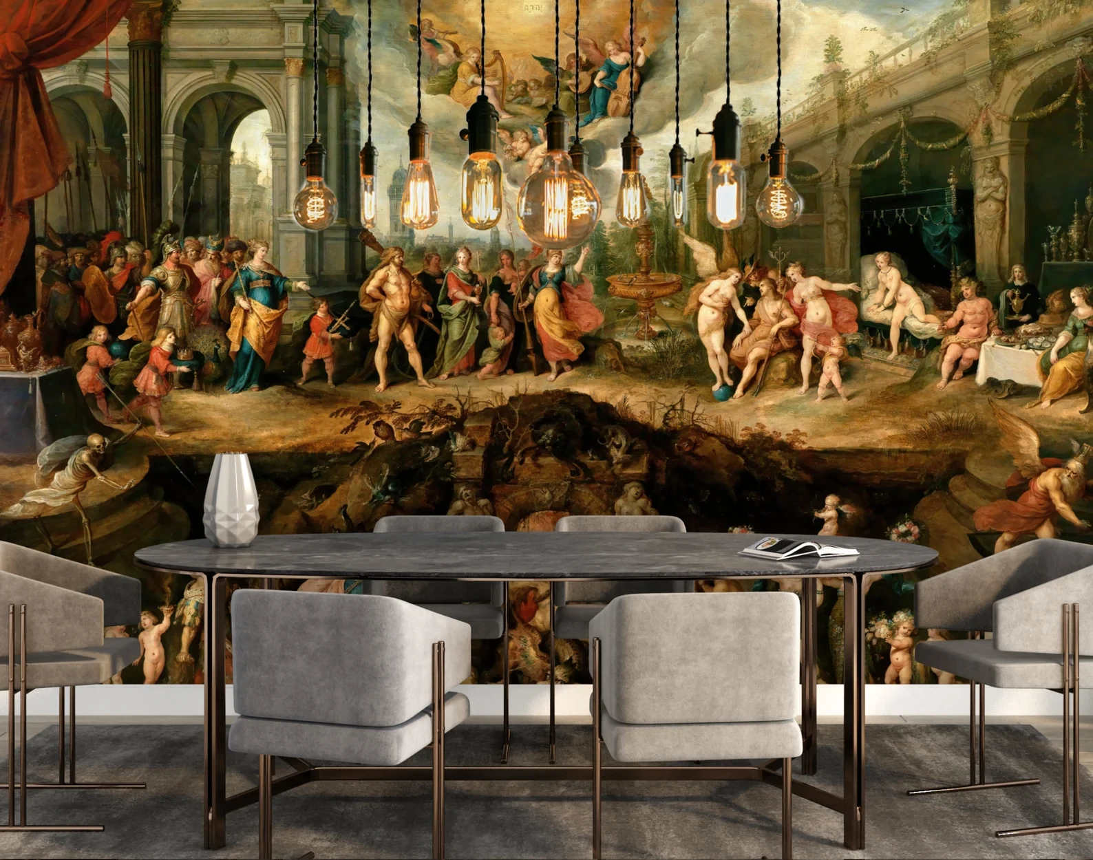 Heaven, Earth, and Hell Mural for a Powerful Religious Interior