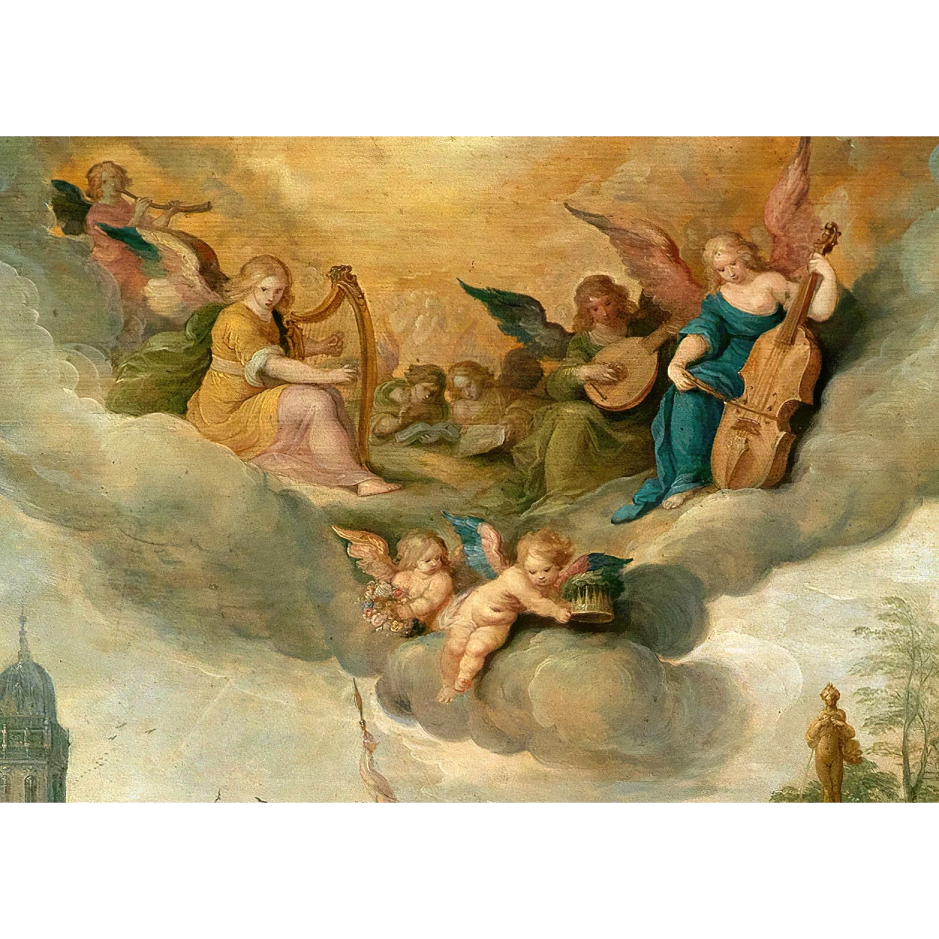 Celestial wallpaper mural of Heaven, Earth, and Hell