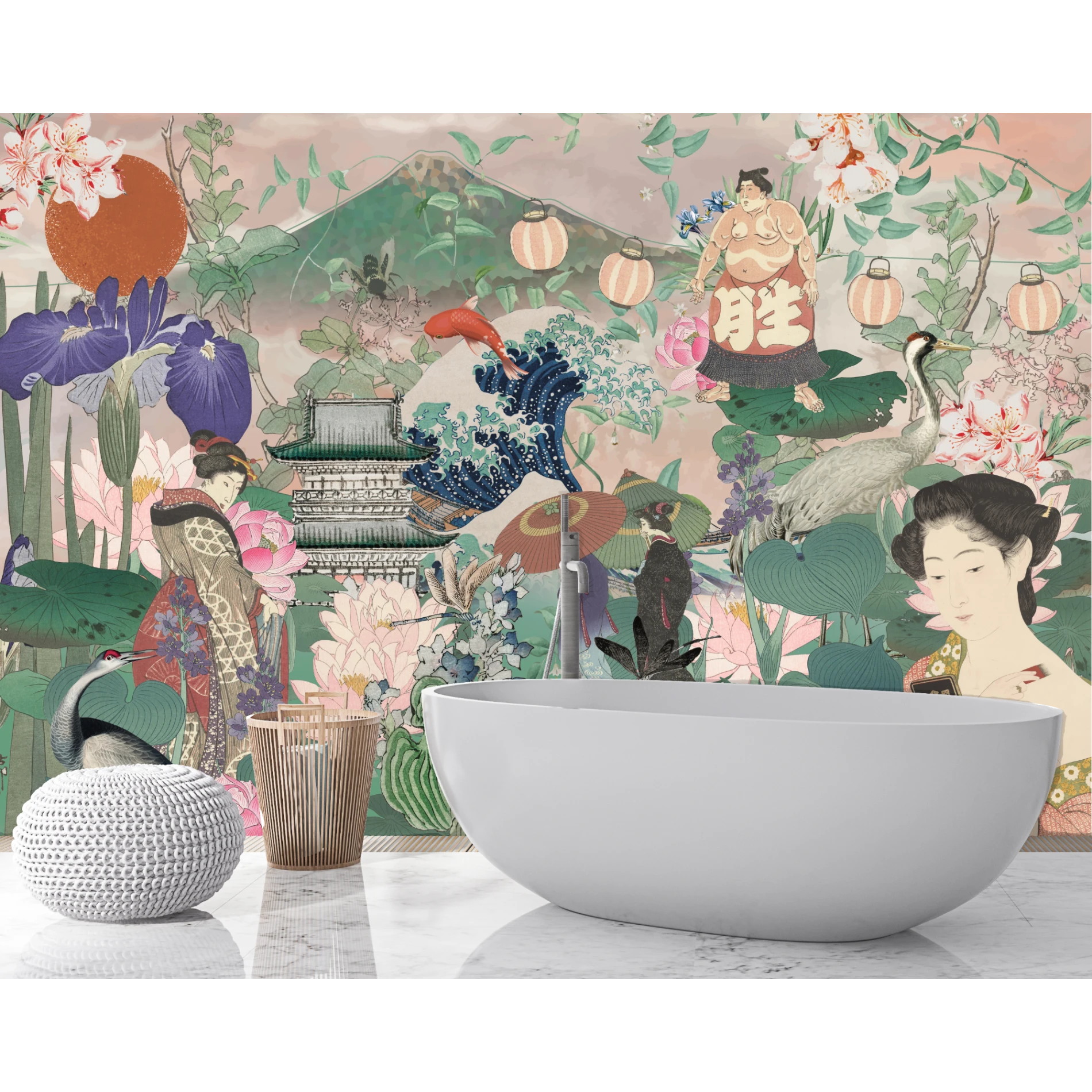 Japanese Collage Mural for Creating a Harmonious Home Space