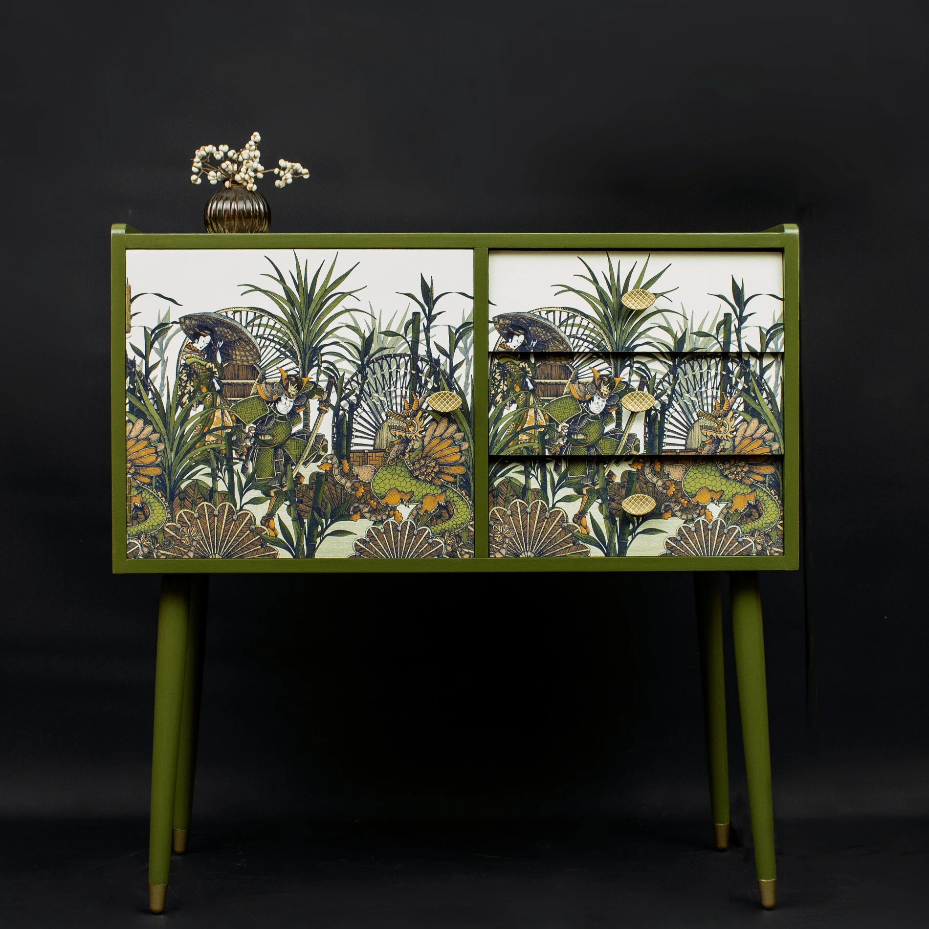 Elegant Japanese Rattan Sideboard