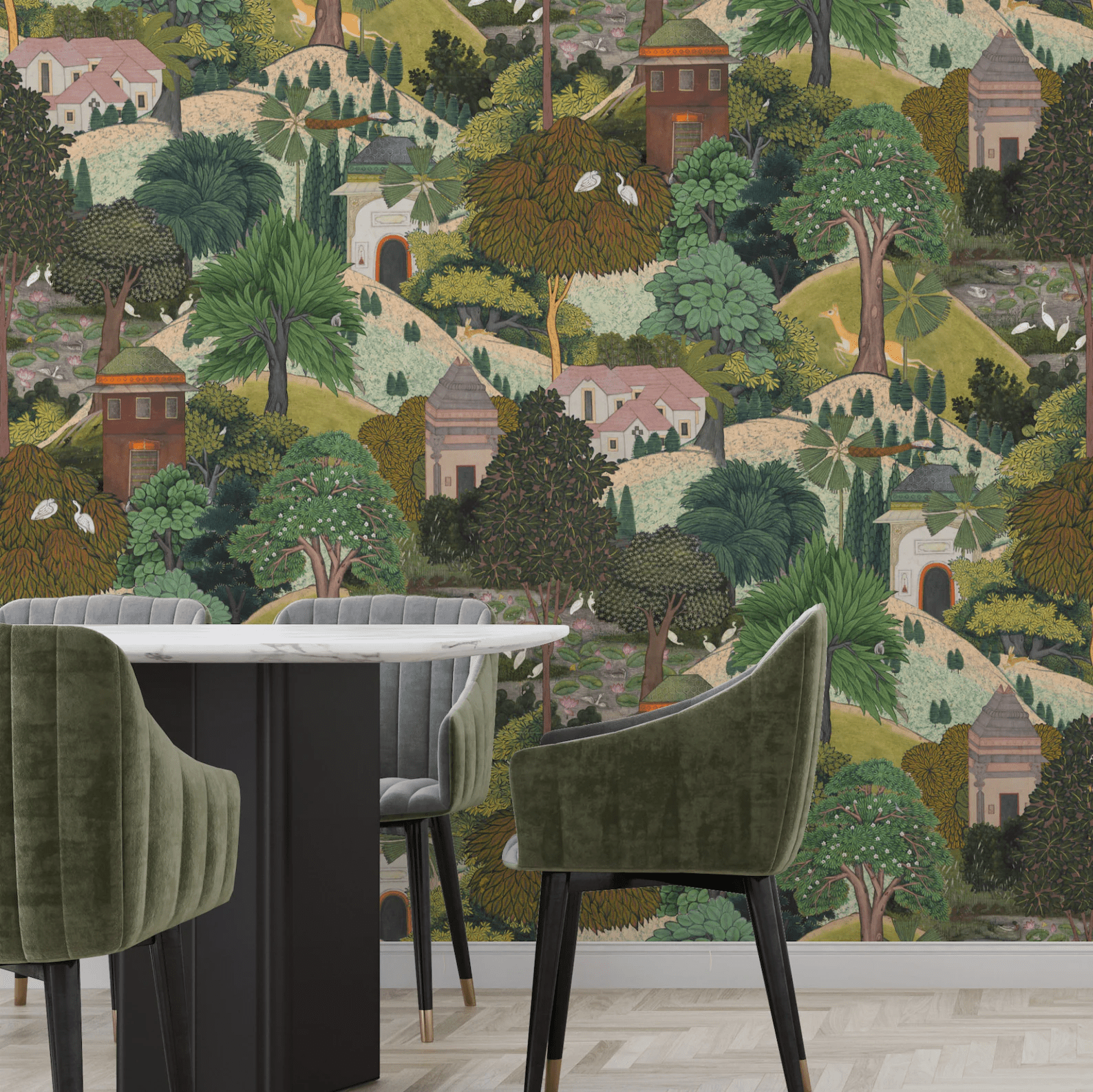 Indian Summer wallpaper design with rich autumn colors