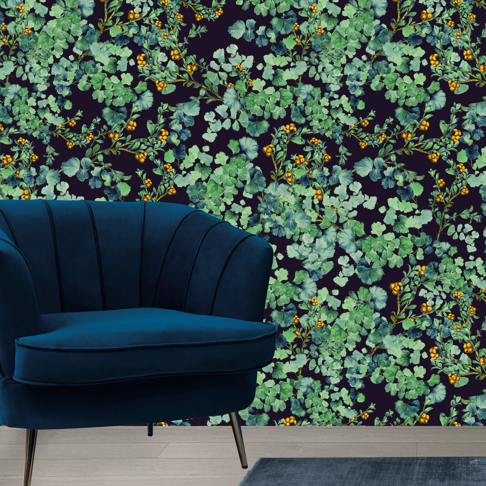 Stylish Ginkgo Biloba wallpaper in living room