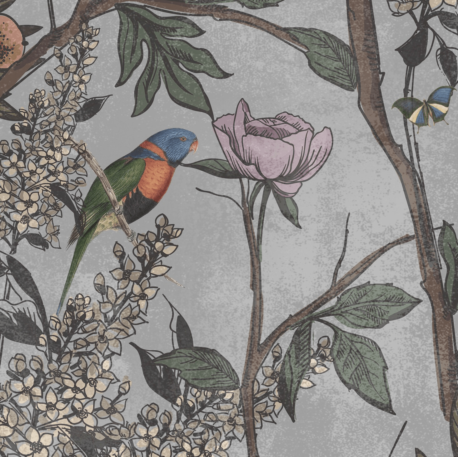 Grey Chinoiserie Wallpaper for A Quiet and Exotic Elegance