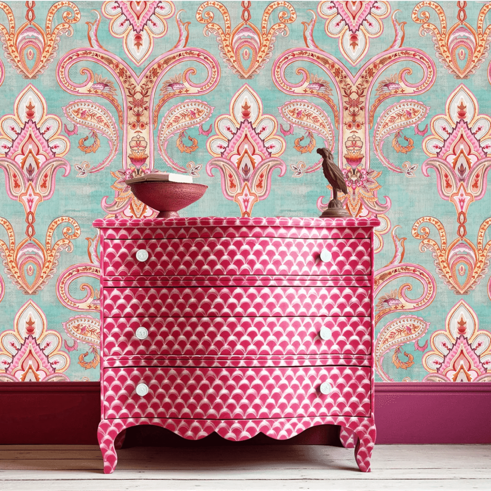 Pink Paisley wallpaper inspired by Indian textiles