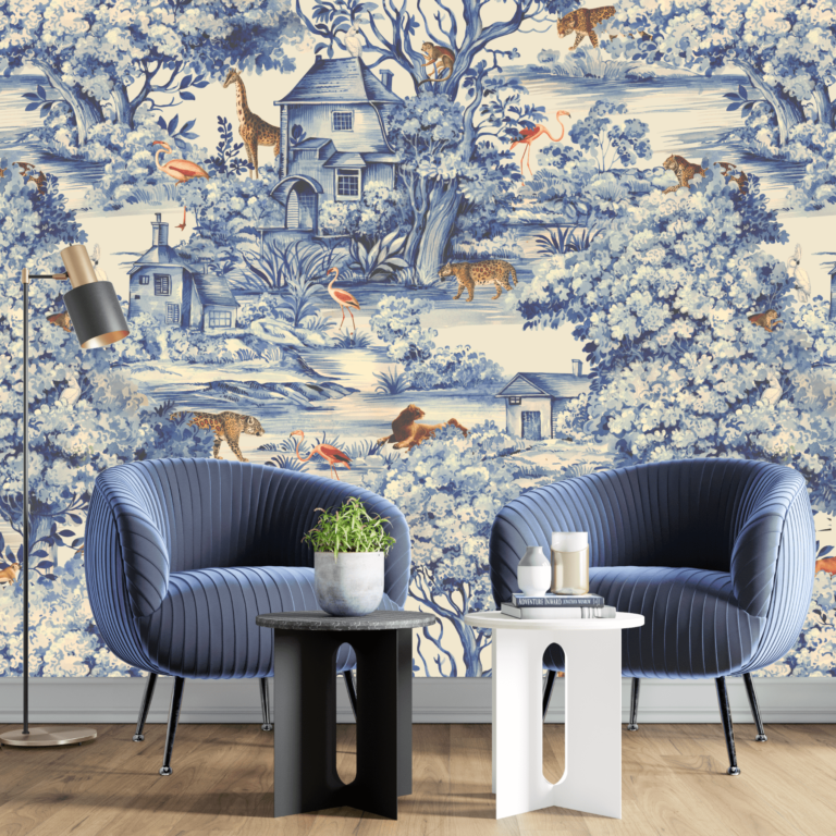Beaute Sauvage Wallpaper in Blue Tones for Elegant Decor