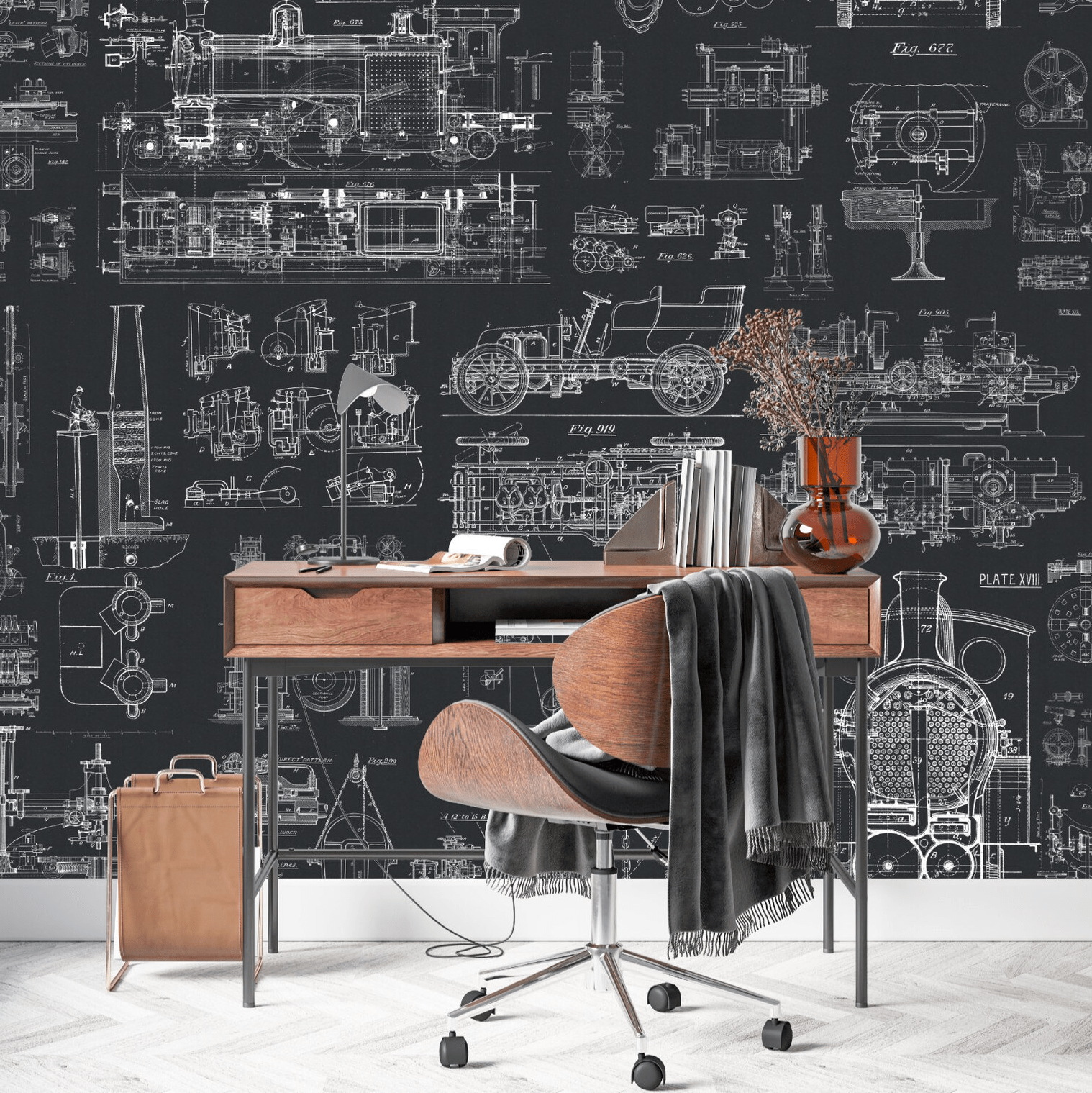 Blueprint Wallpaper for a Modern, Professional Office Interior