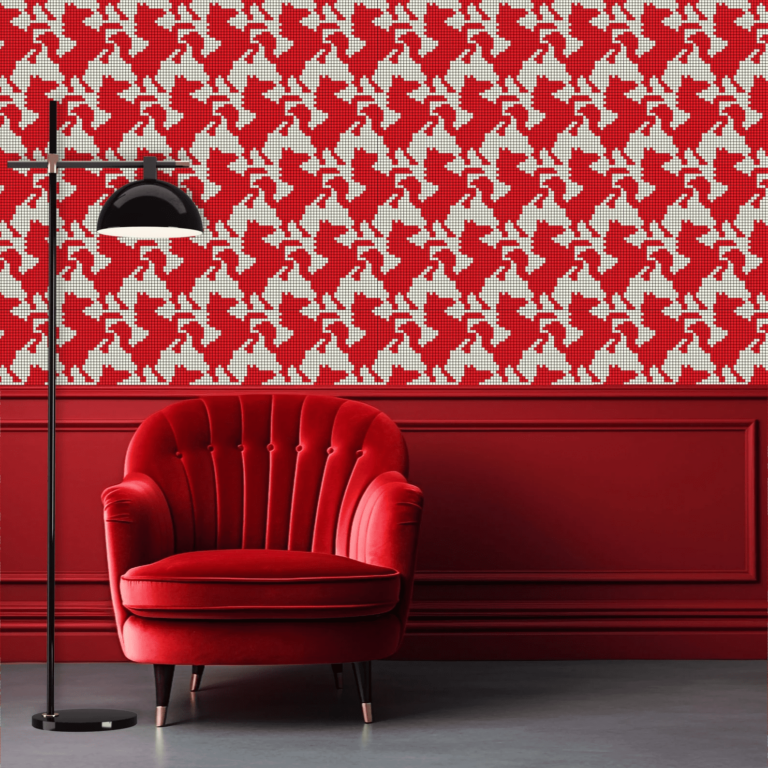 Wallpaper with mosaic-style horse designs