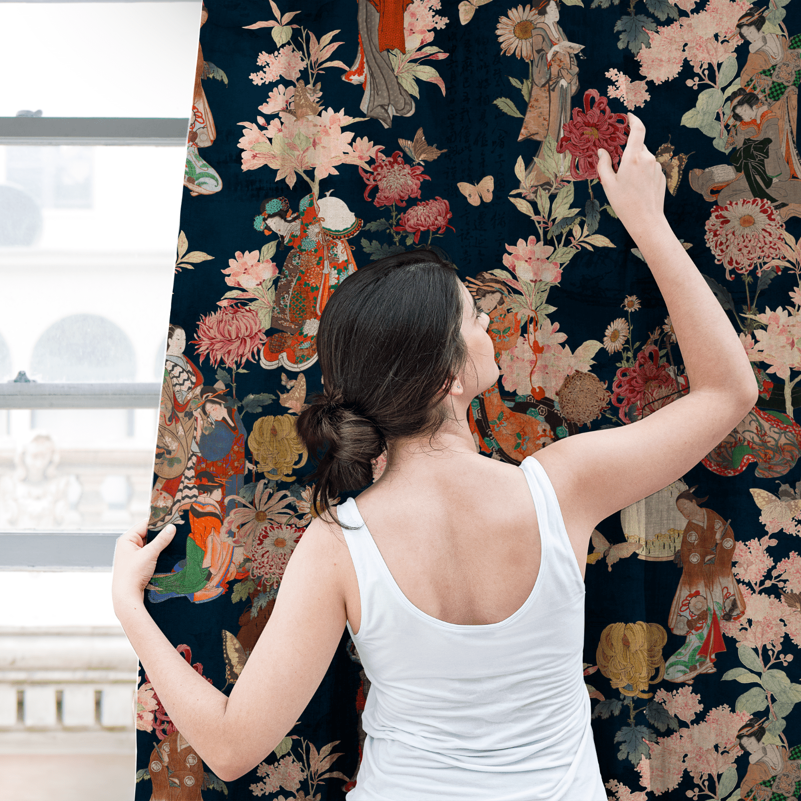 Ikagai fabric with oriental accents for home decor