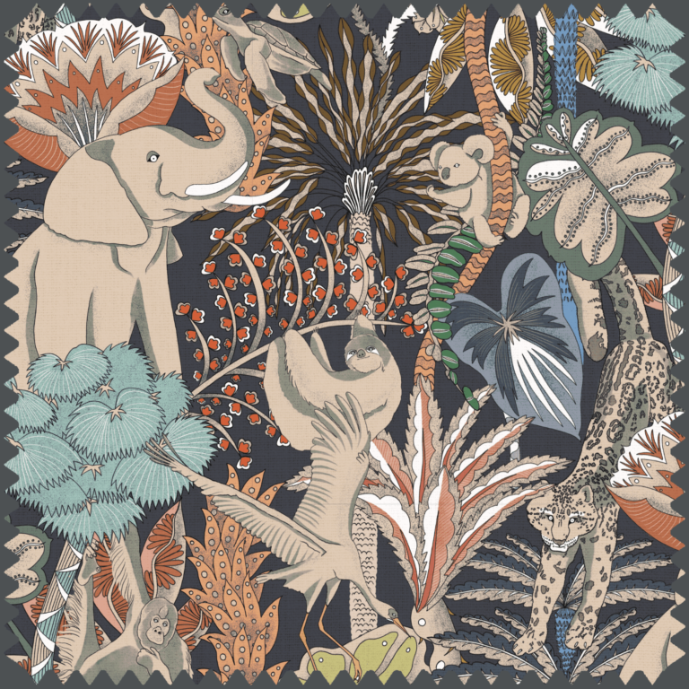 Decorative fabric with illustrations of endangered animals