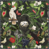 Fabric with colorful exotic menagerie pattern
