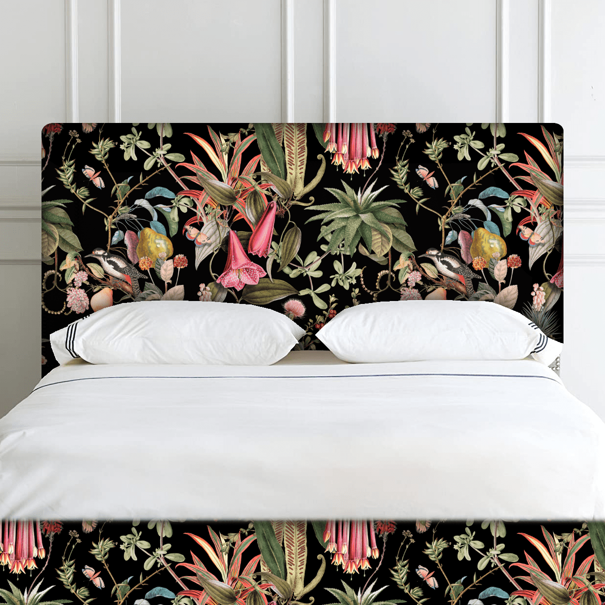 Flora Botanica home textile with vibrant flowers on black