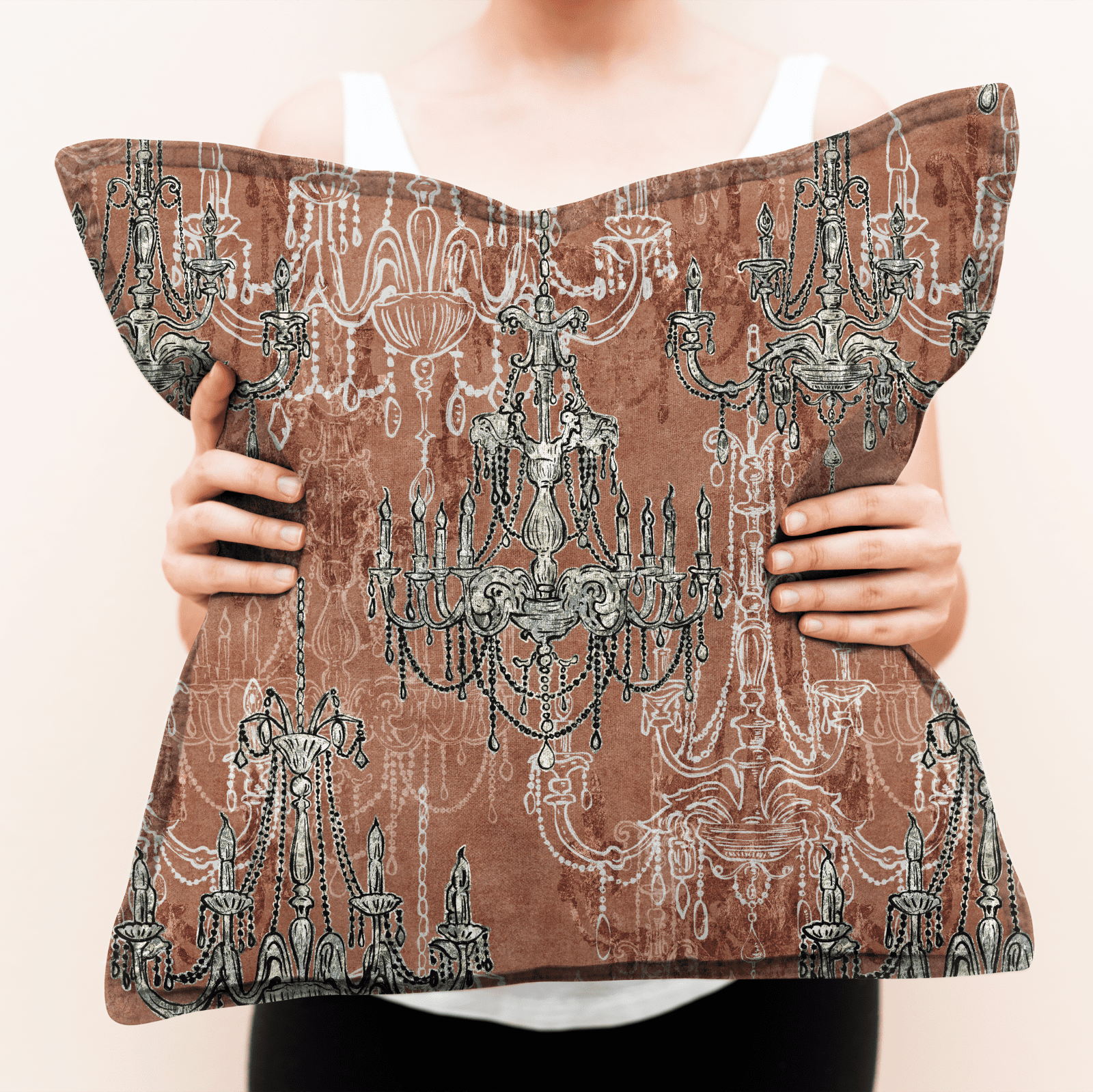 Elegant vintage print fabric with chandeliers