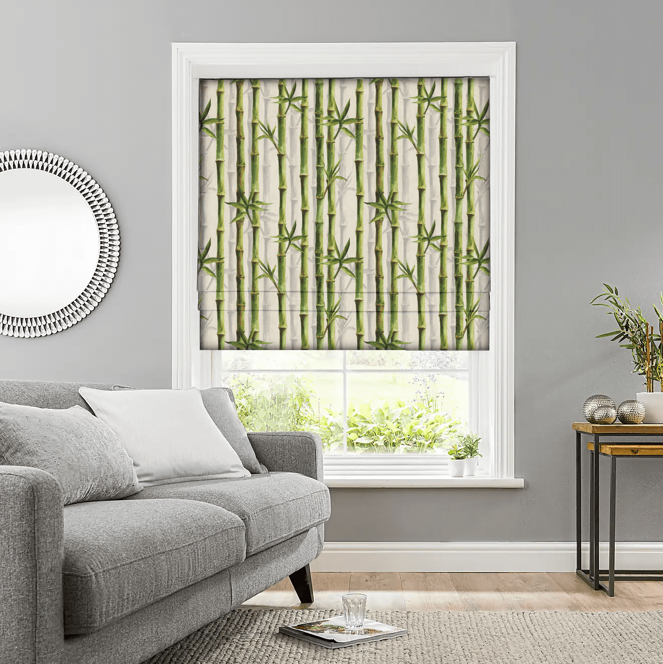 Curtain fabric with bamboo garden design