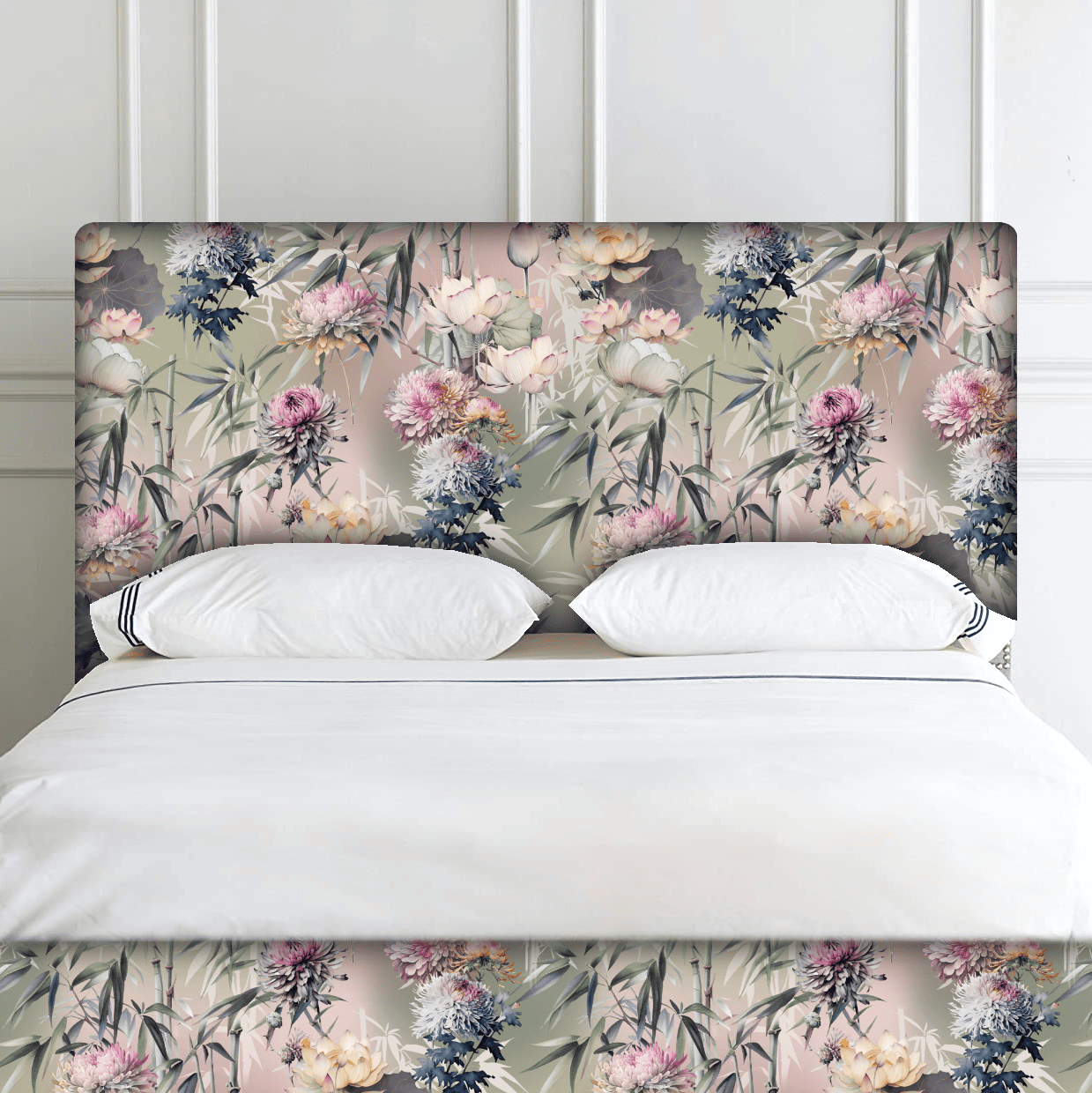 Lotus Garden fabric for soft toned bedroom