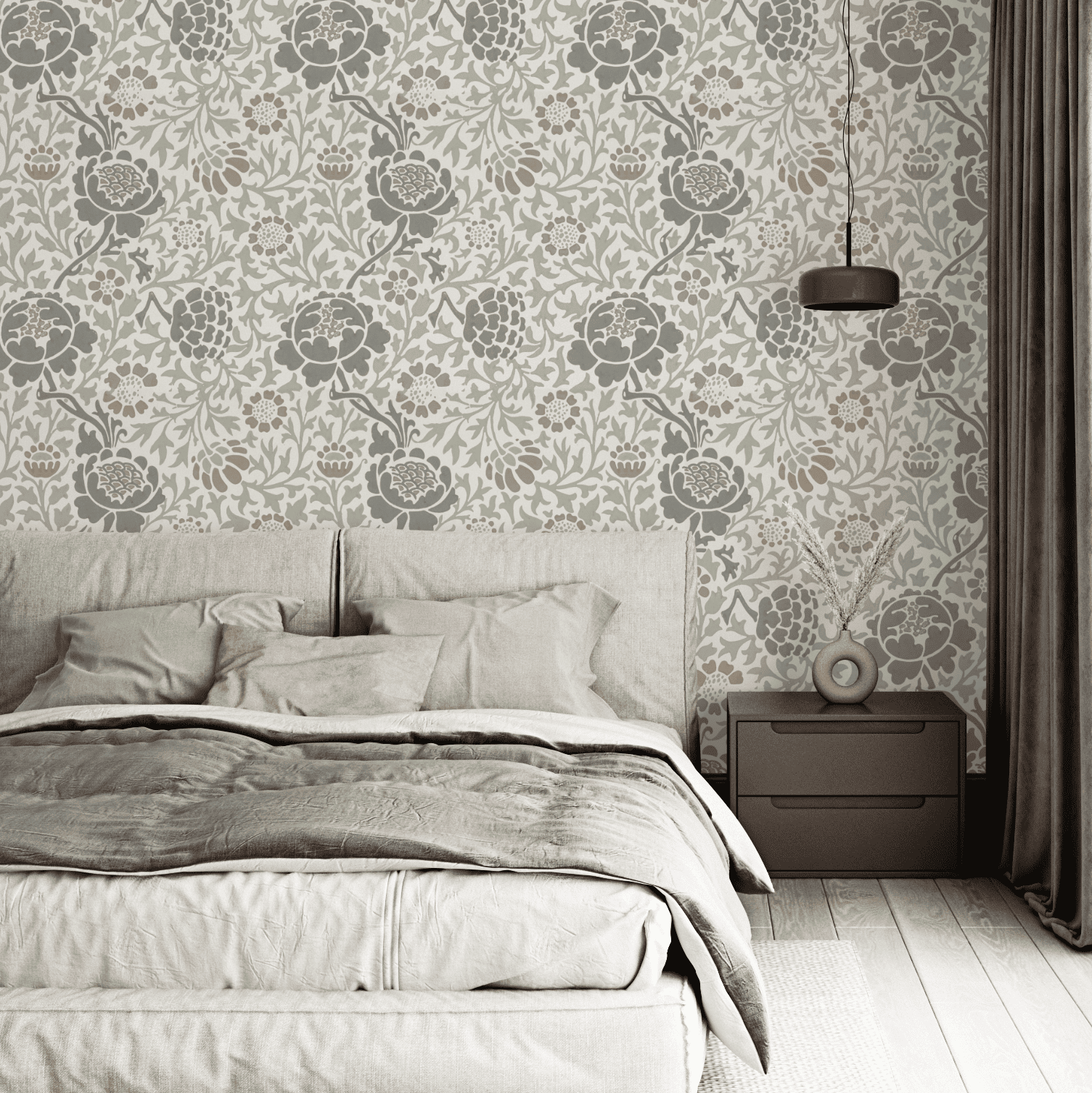 Alice Wallpaper with Grey Floral Accents