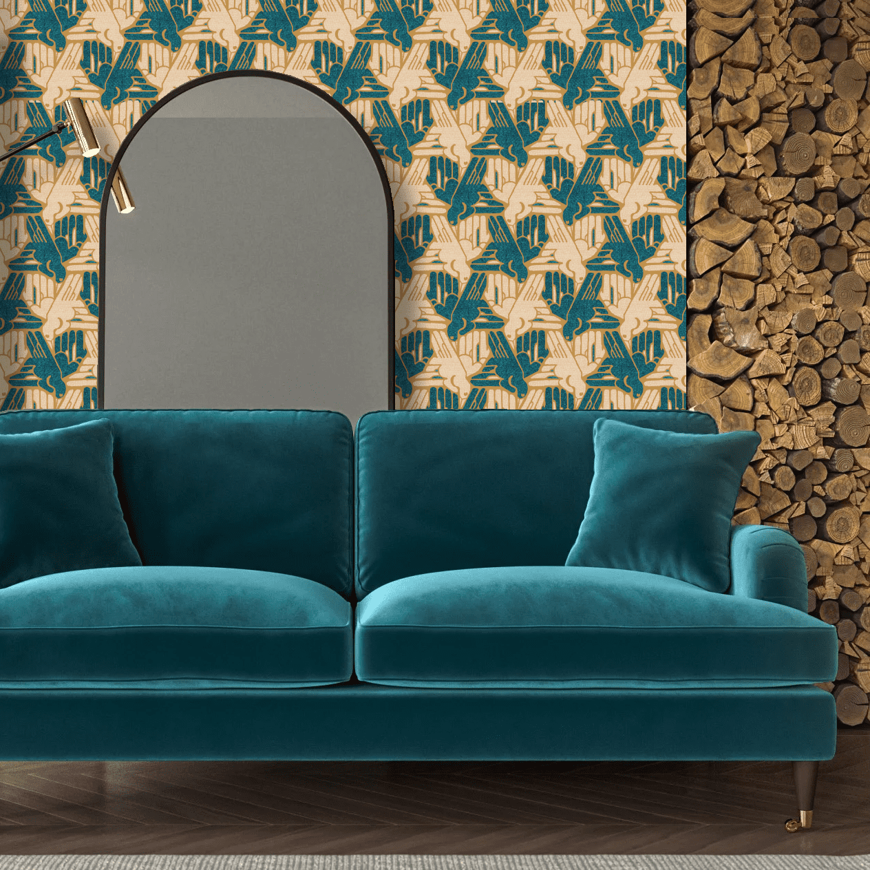 Art Deco wallpaper with geometric avian angles design