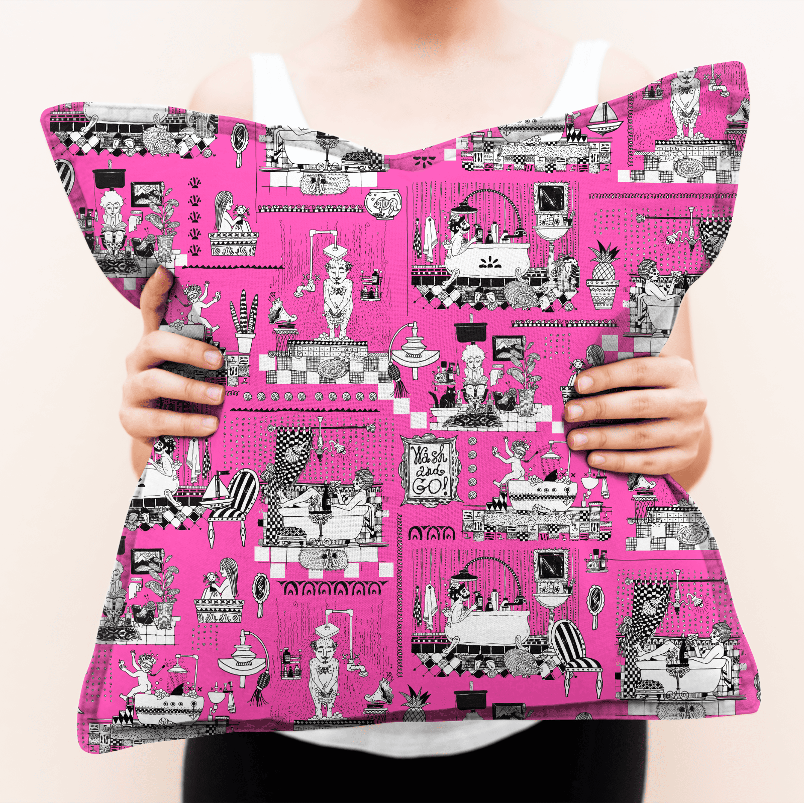 Decorative textile with Bathtime Follies motif