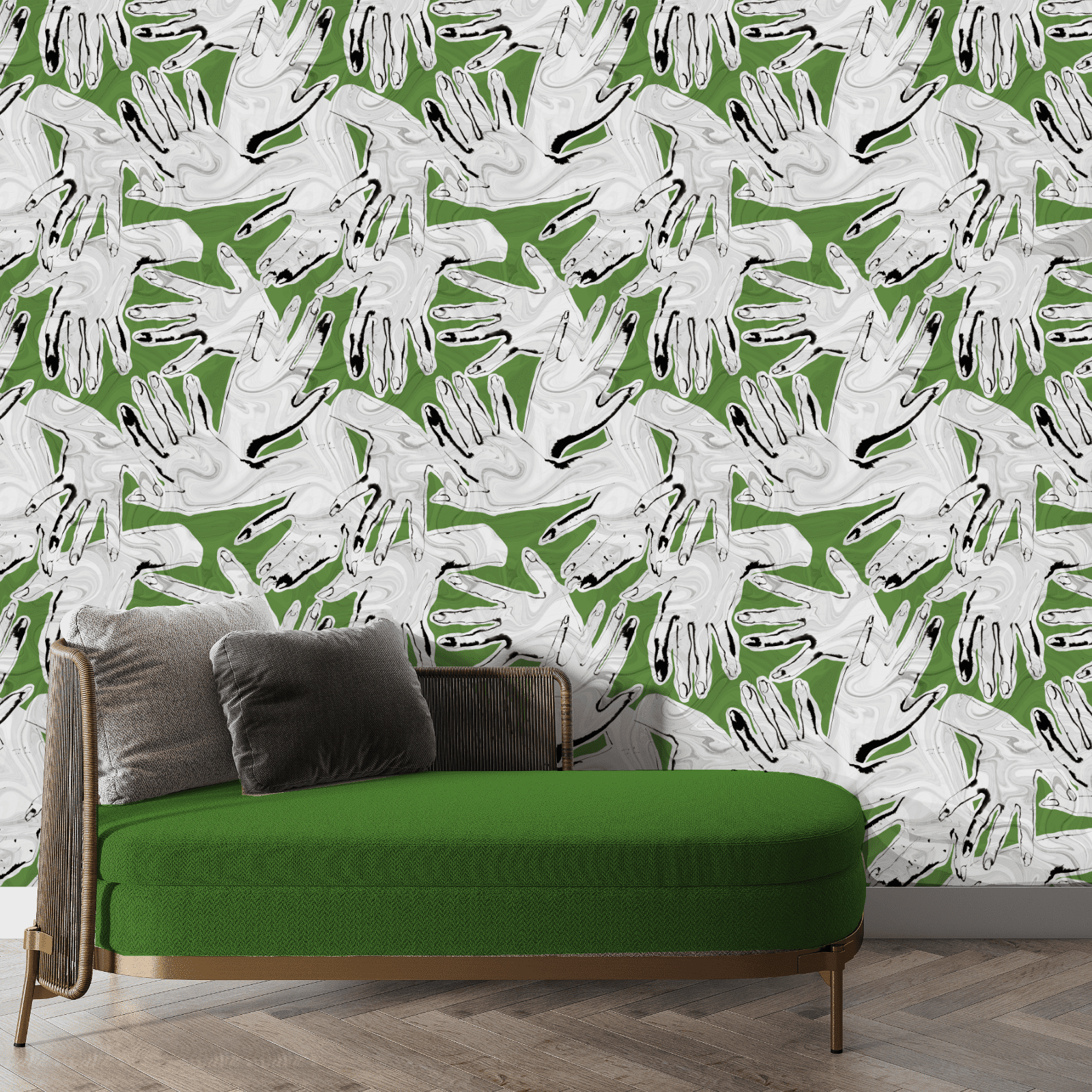 Artistic wallpaper with Hands-On inspired patterns