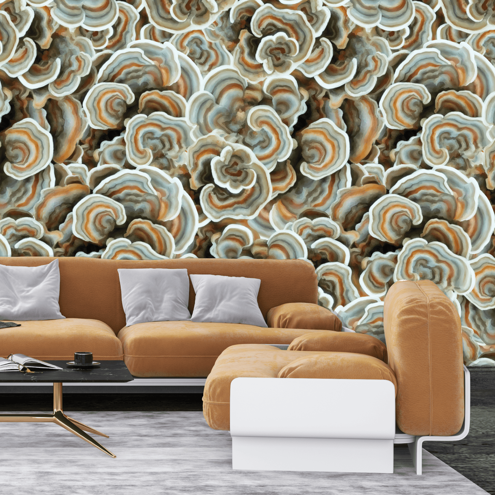 Playful wallpaper with colorful mushrooms motif