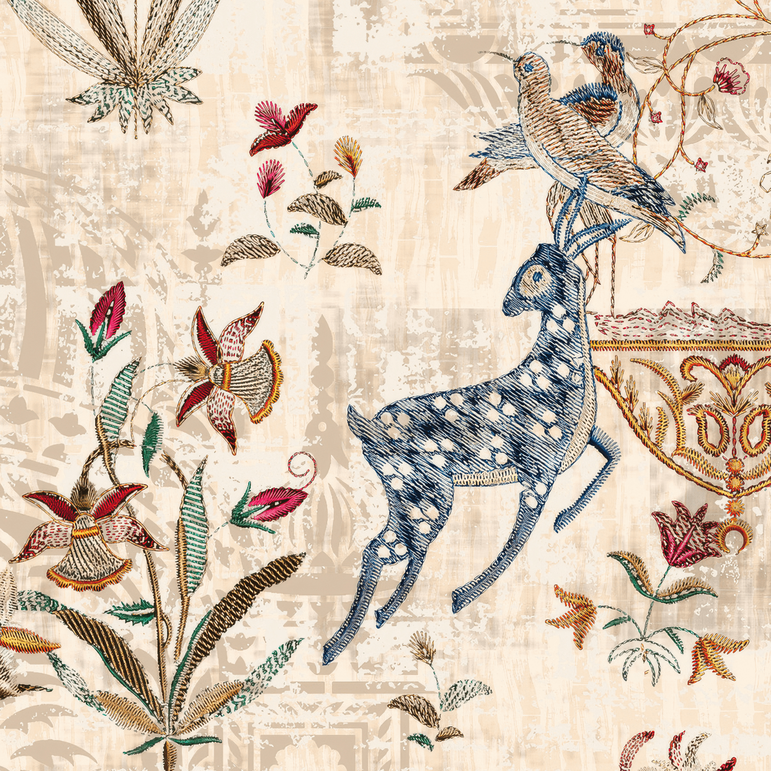 Mughal Embroidery Wallpaper for a Rich, Textured Look