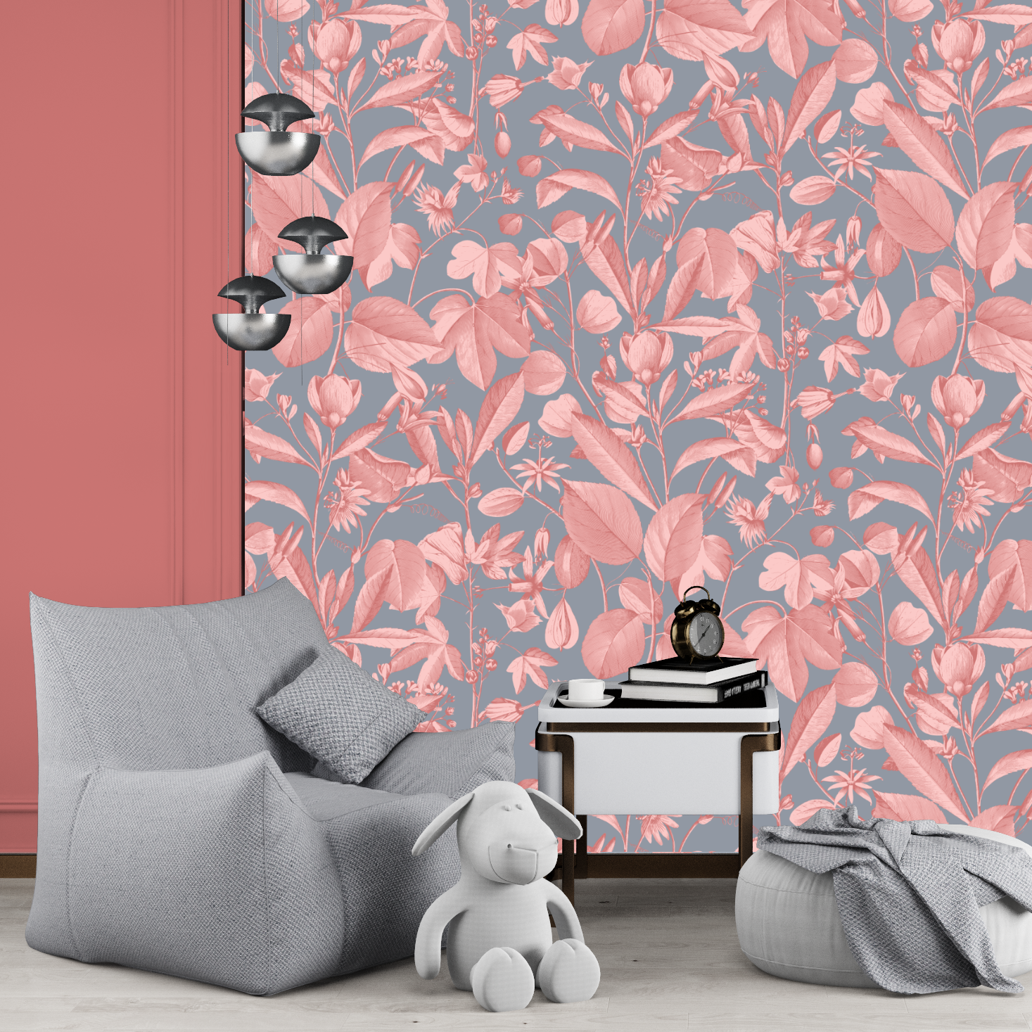 Pink and grey Regia peel and stick wallpaper