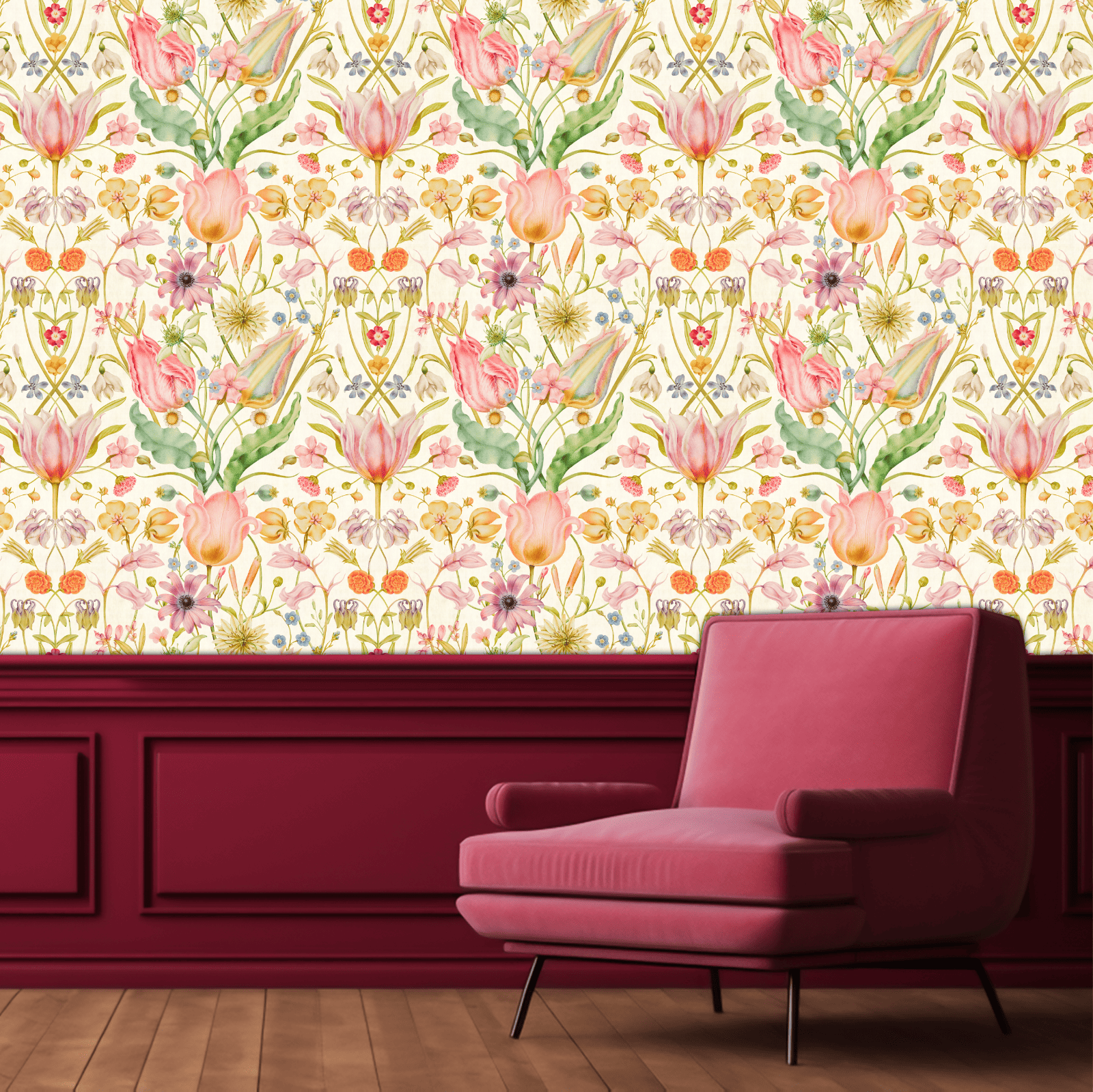 Elegant wallpaper featuring Victorian Bloom motif