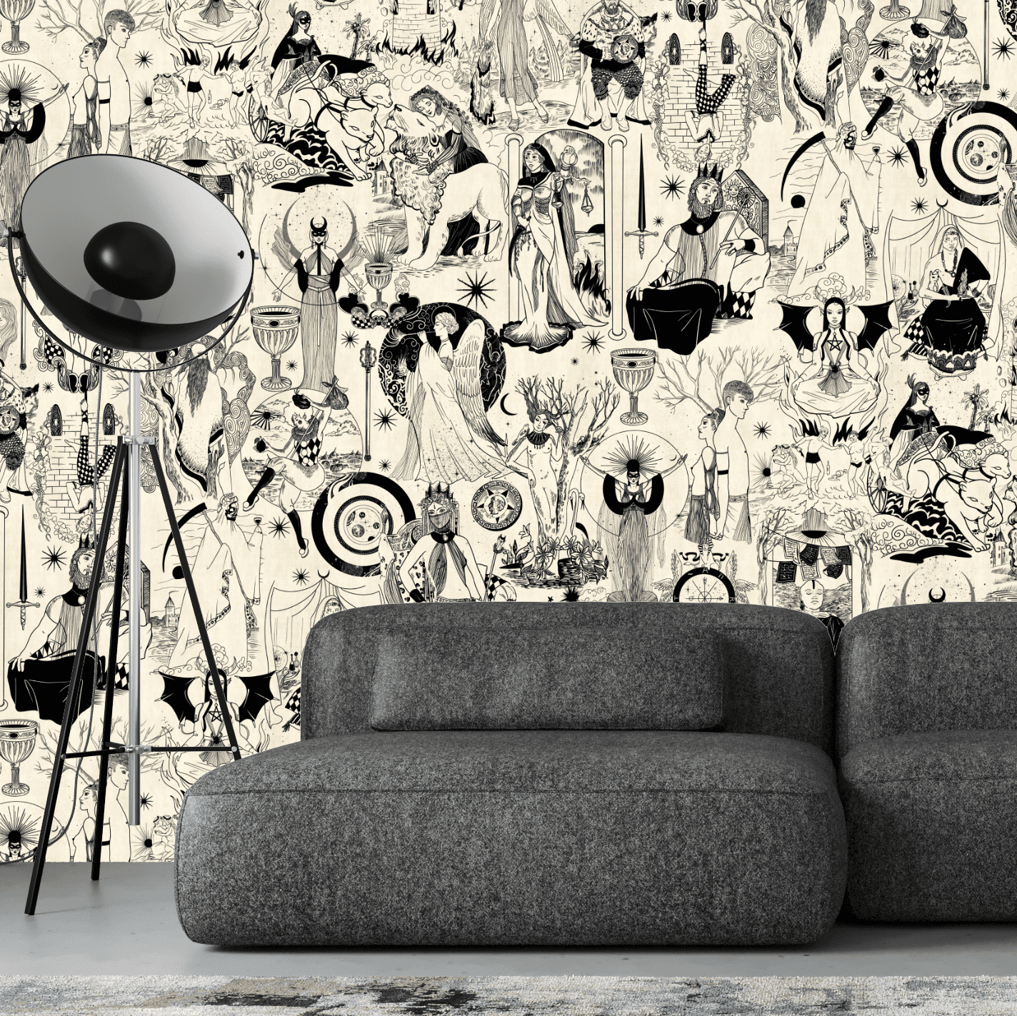 Maximalist tarot wallpaper for photo studios and salons