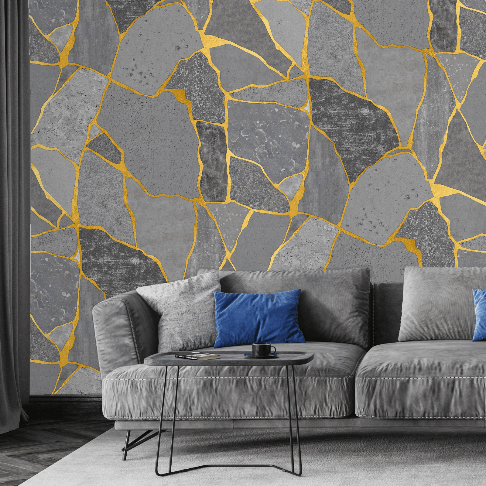 Concrete Kintsugi Loft Wallpaper Design