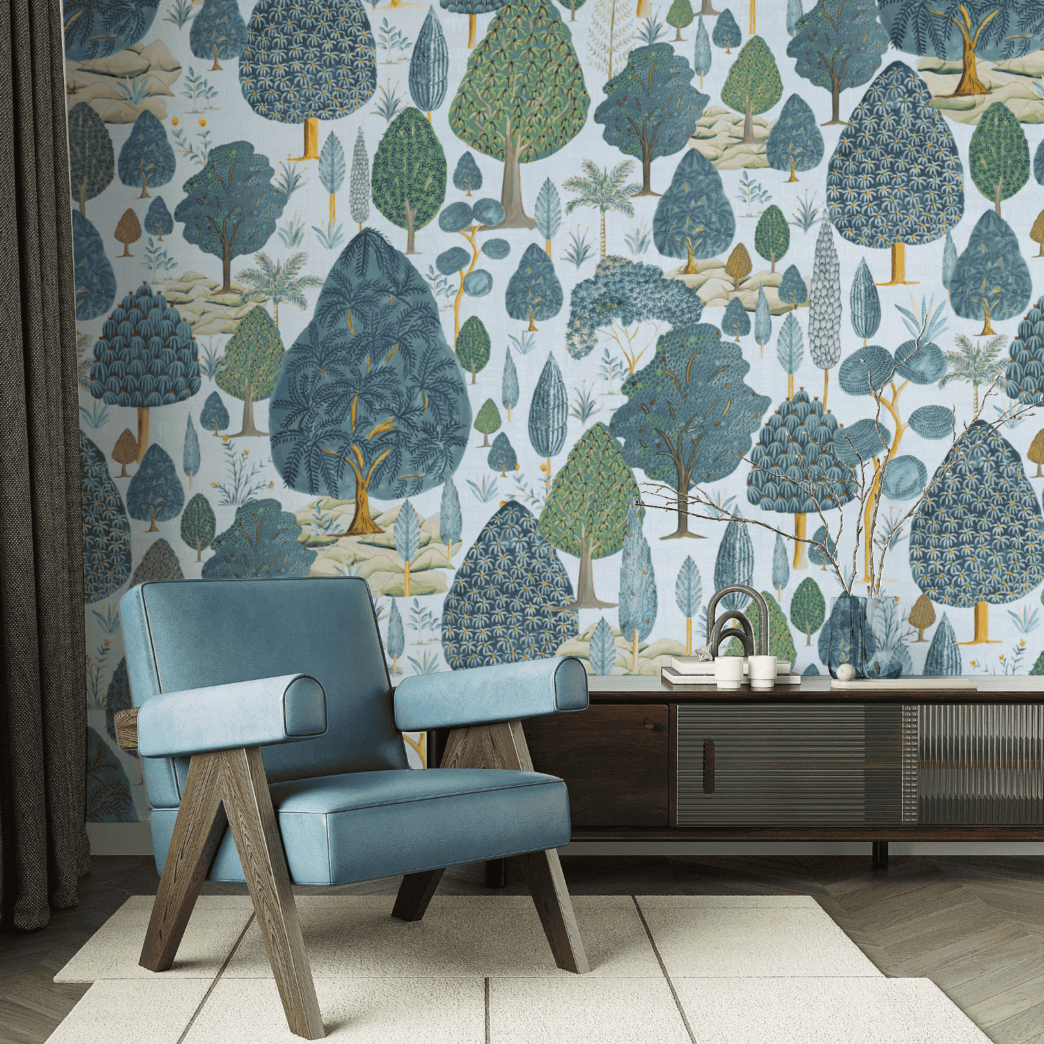 Room decor with Pichwai Ped wallpaper