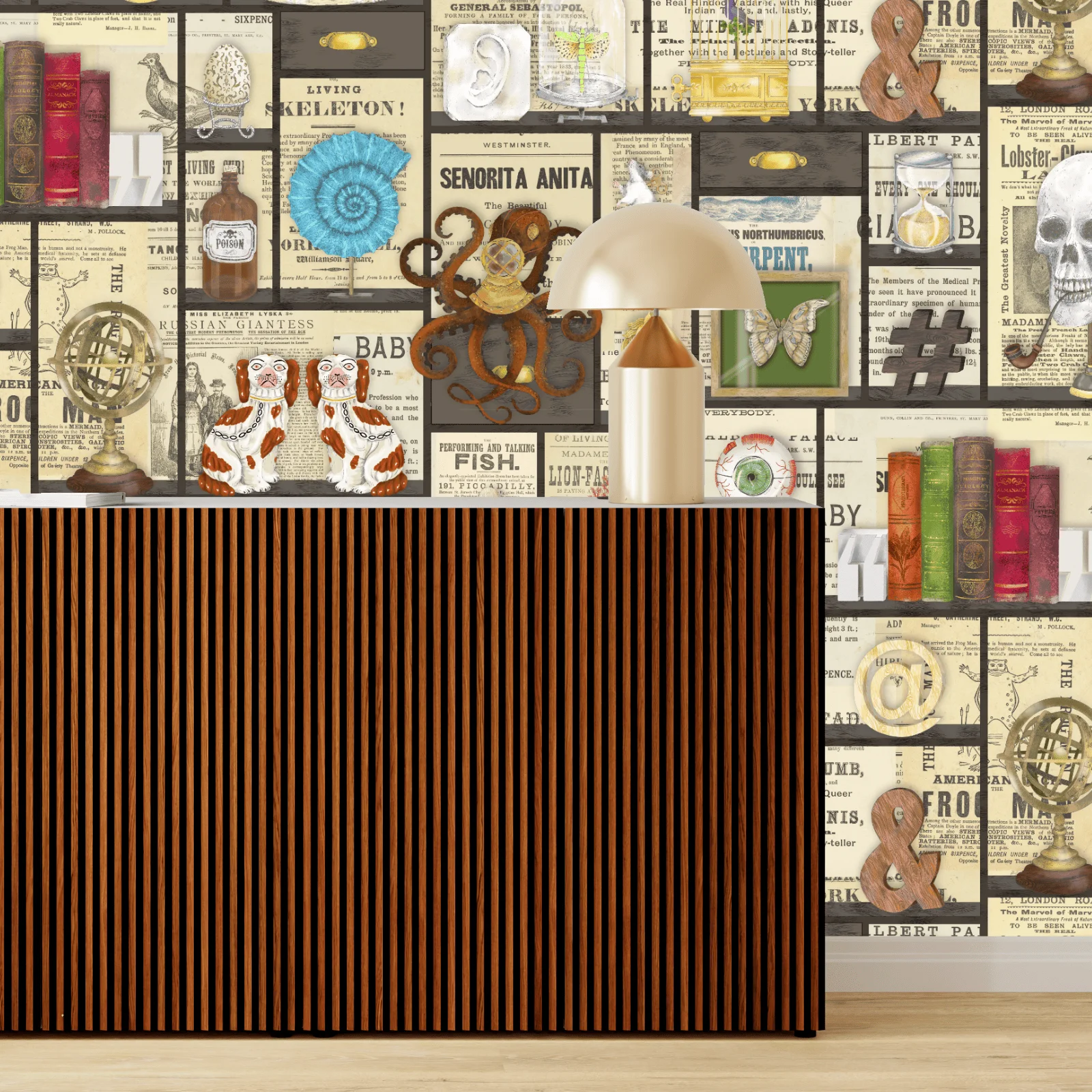 Cabinet de Curiosities Wallpaper for Home Library or Personal Study