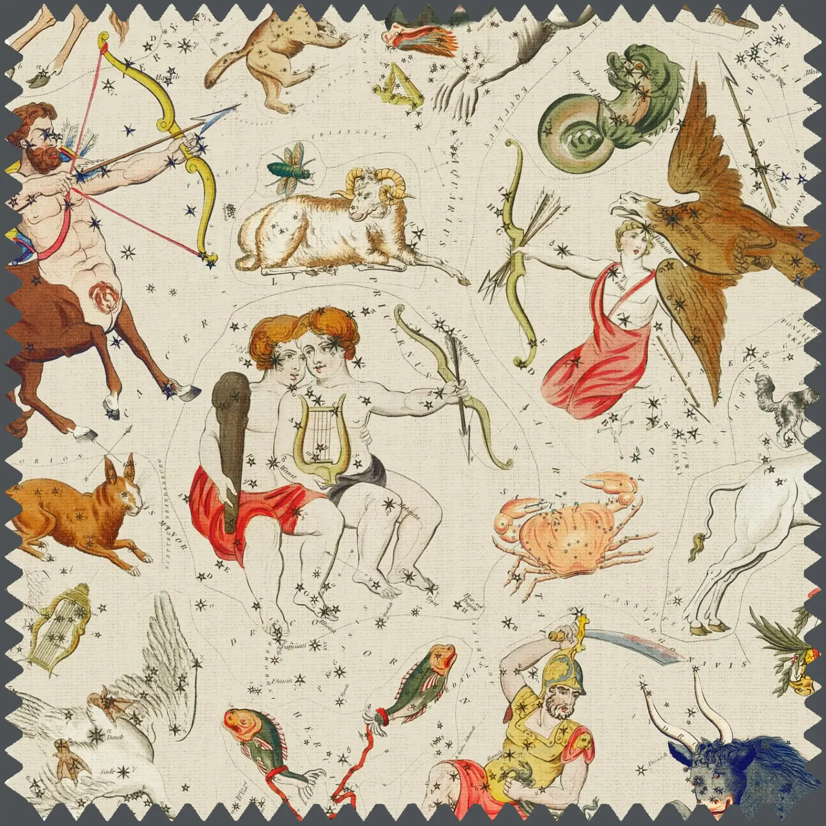 Astrology-themed fabric for decorating
