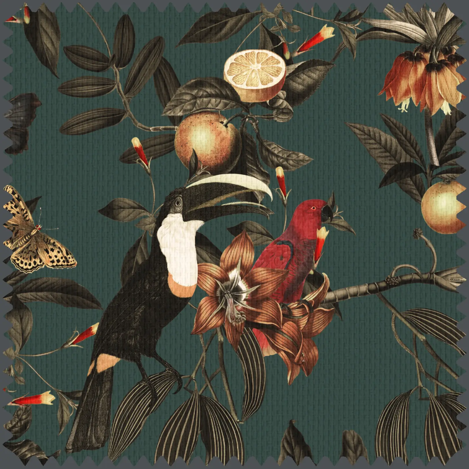 Tropical exotic bird print fabric
