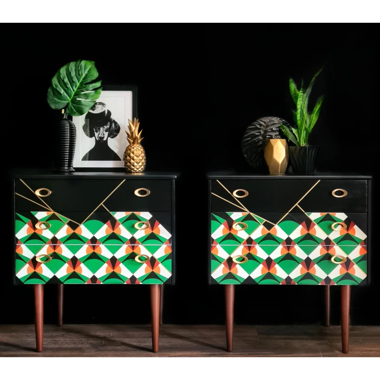 x2 geometric decoupage chests of drawers