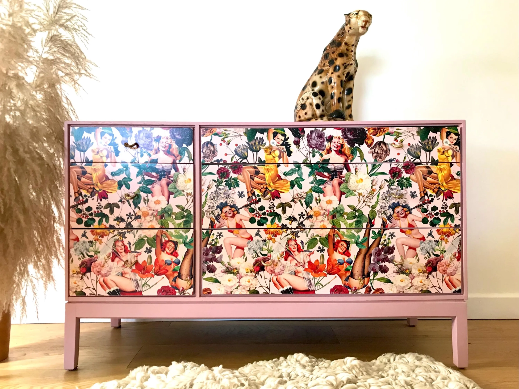 sideboard decoupaged with a 1950's pin up girl design