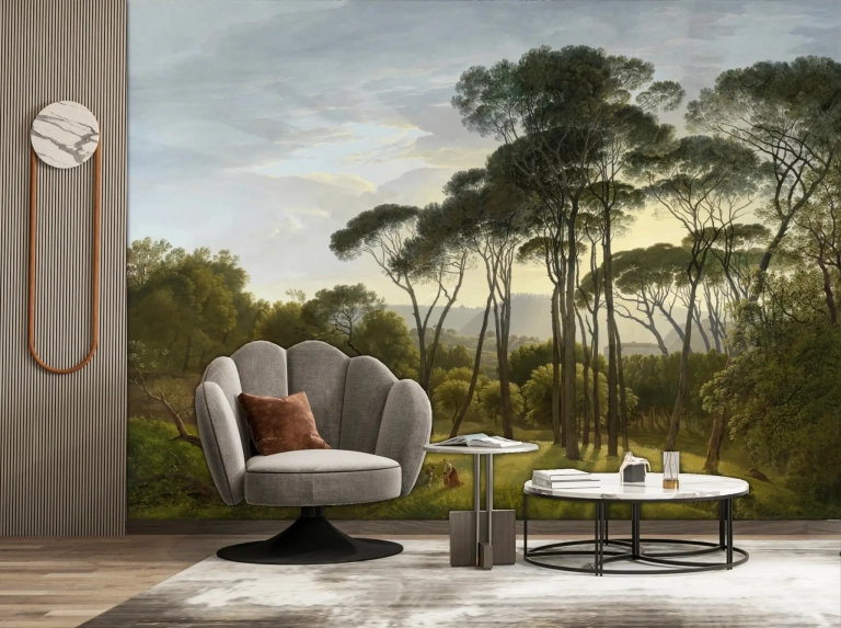 Italian landscape with umbrella pines mural painting