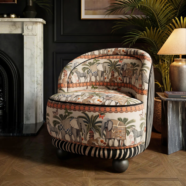 tub chair with fantasy forest velvet fabric