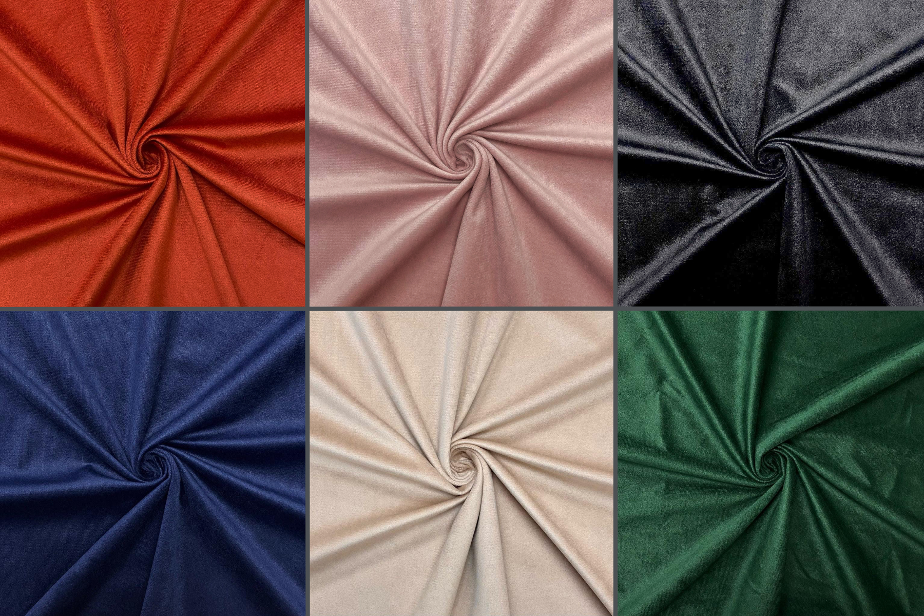 six velvet colours in a collage