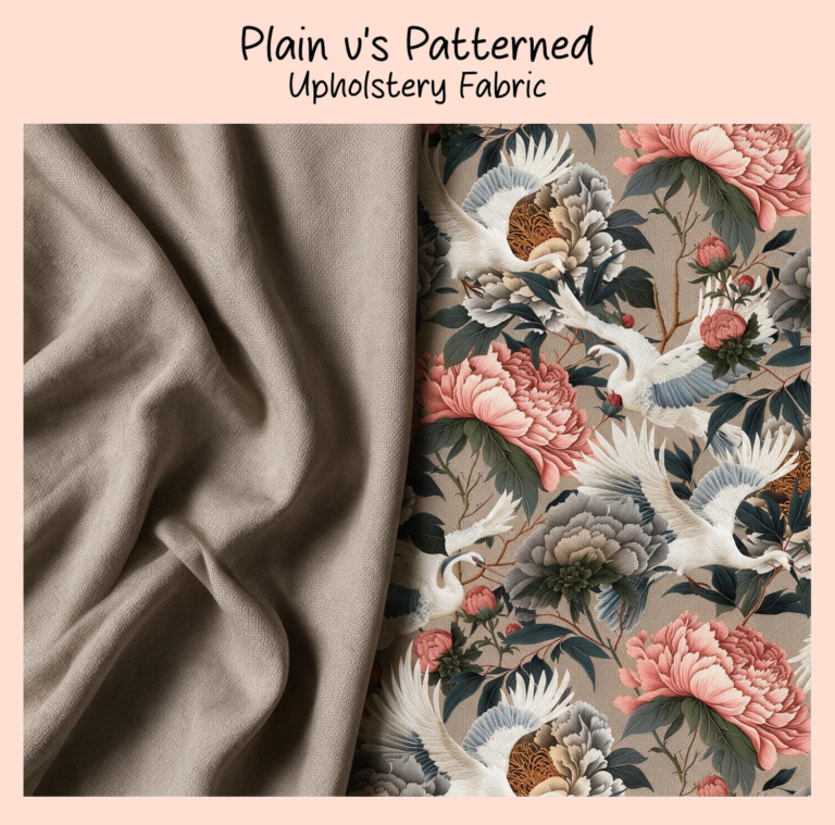 plain v's patterned upholstery fabric side by side