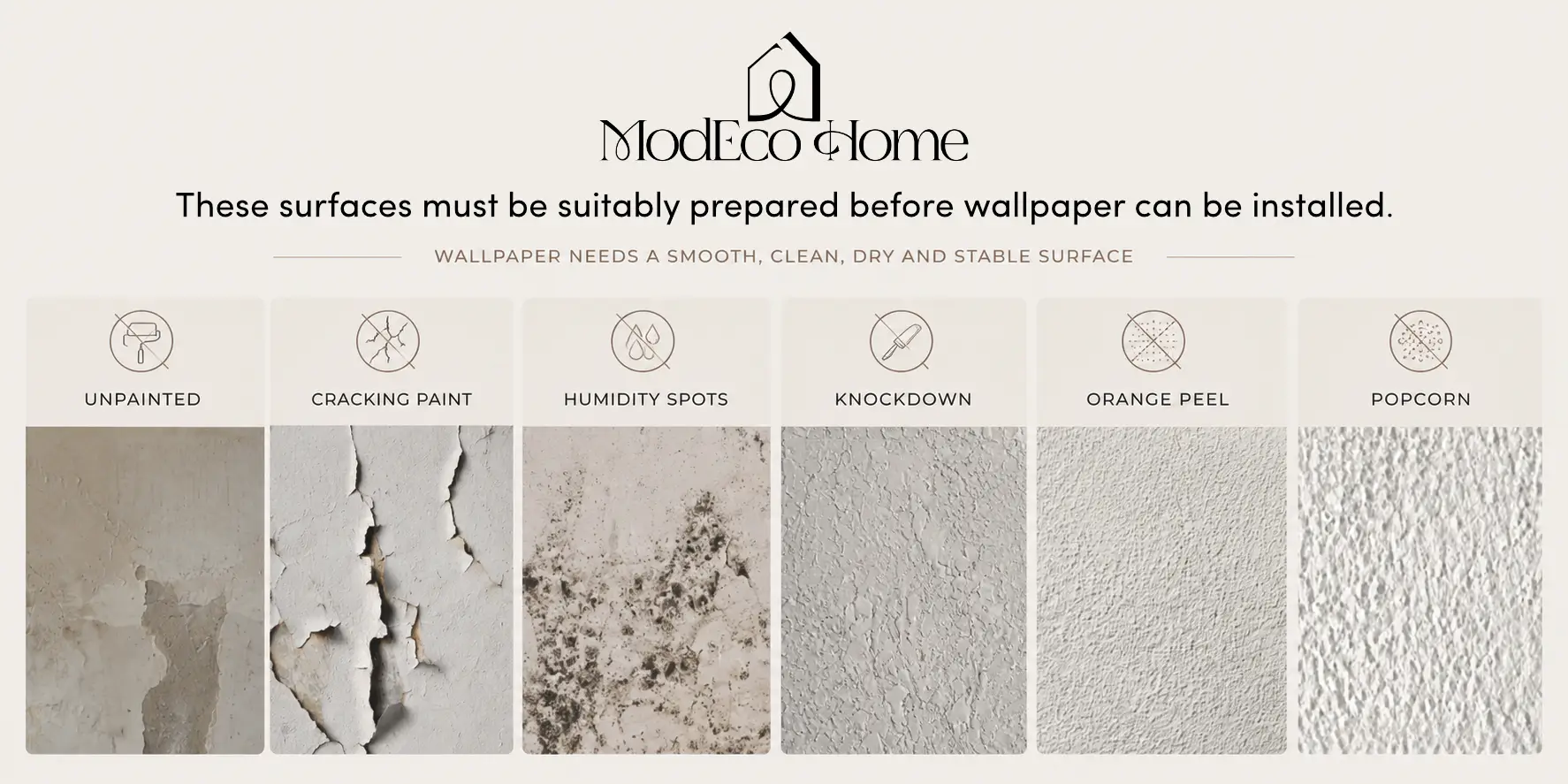 wall surfaces where wallpaper cannot be appliied